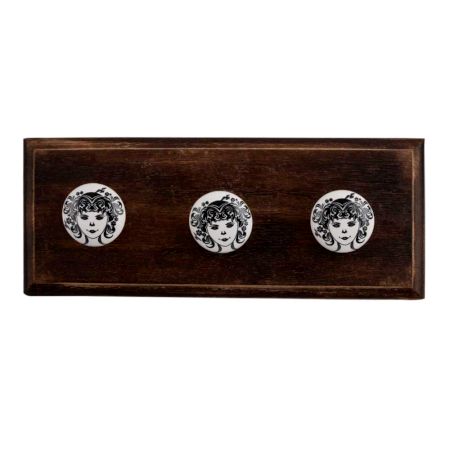 White Base Black Baby Flat Ceramic Wooden Hooks